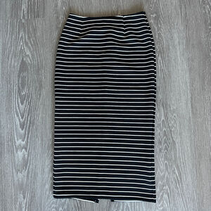 Olivaceous Black and White Striped Pencil Skirt